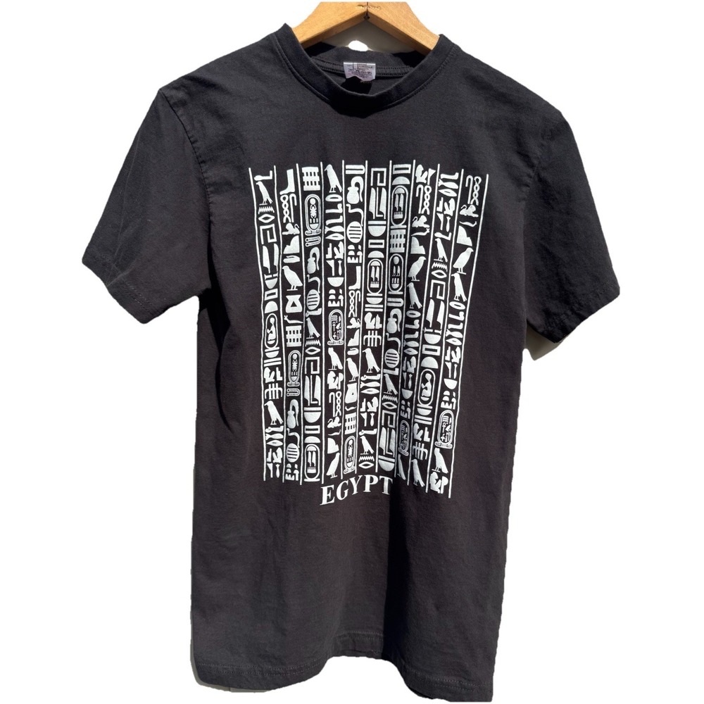 Egypt Hieroglyphics Tee Shirt Made In Egypt Size Small Black With White Print